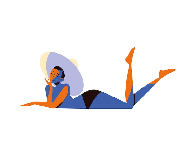 Vector gratuito mujer descansando con sombrero icono aislado