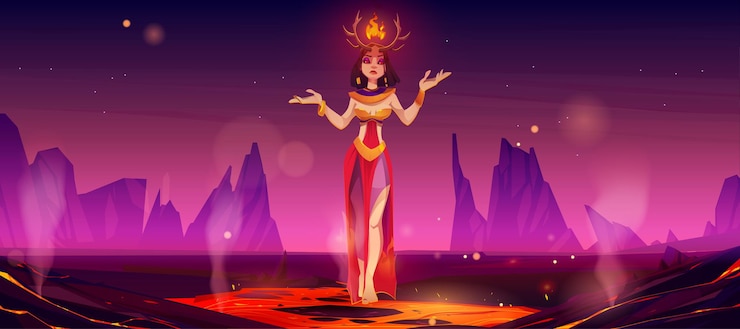 Vector gratuito mujer diablo en el mundo del infierno, personaje de halloween