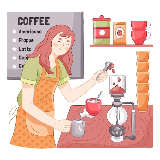 Vector gratuito mujer dibujada haciendo café