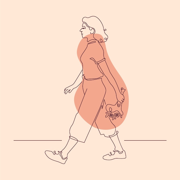 Mujer dibujada a mano caminando dibujo ilustración