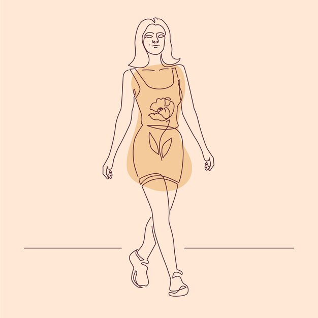 Mujer dibujada a mano caminando dibujo ilustración
