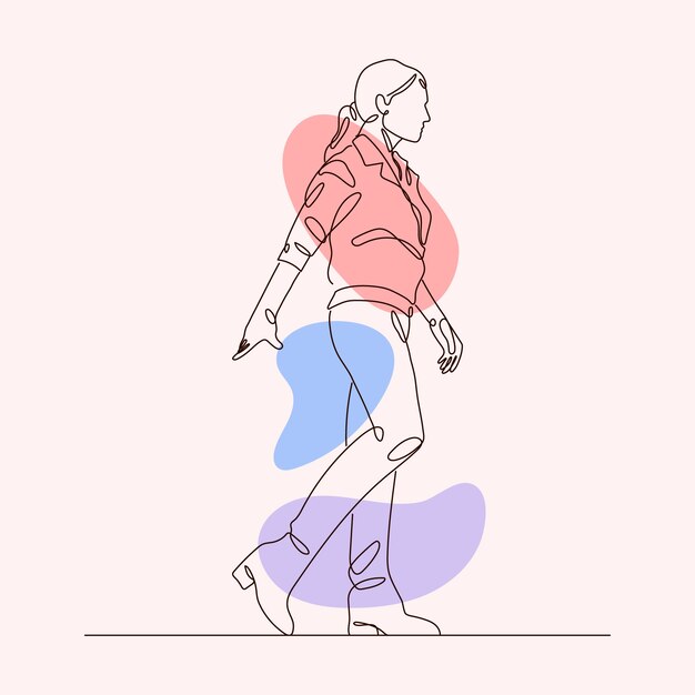 Mujer dibujada a mano caminando dibujo ilustración
