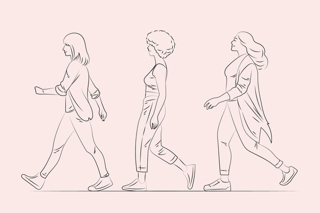 Mujer dibujada a mano caminando dibujo ilustración