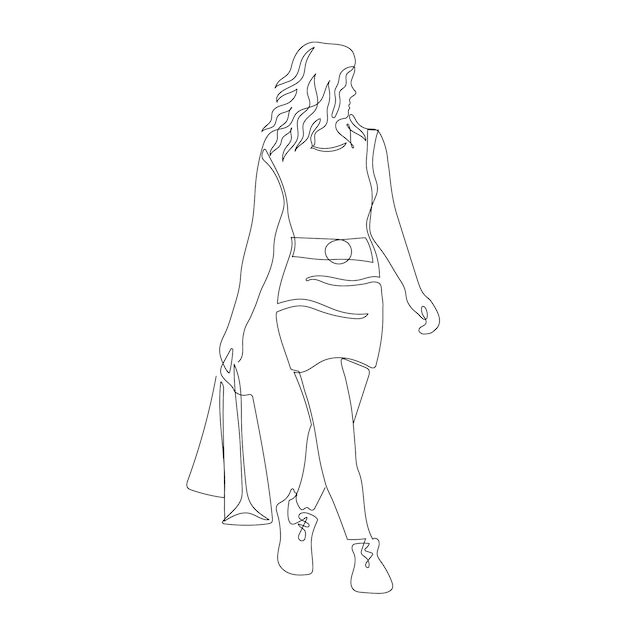 Mujer dibujada a mano caminando dibujo ilustración