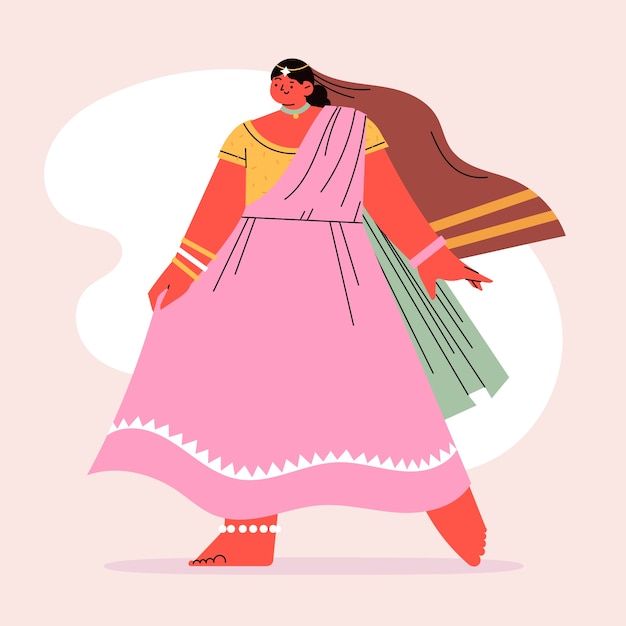 Vector gratuito mujer dibujada a mano en sari ilustración