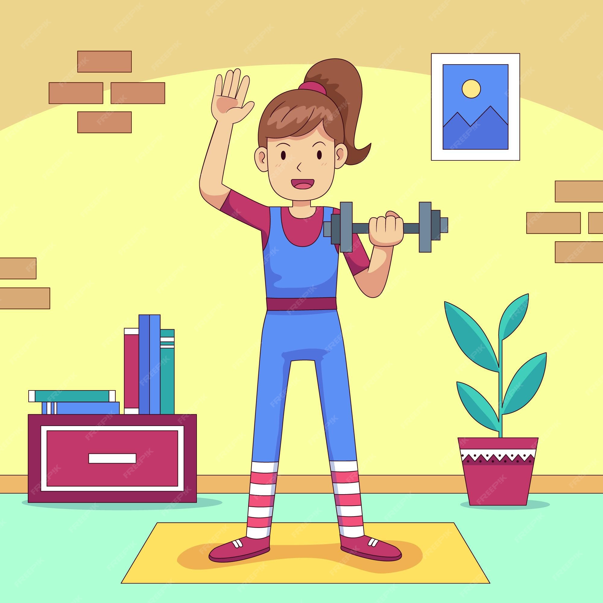 Mujer de dibujos animados haciendo ejercicios en casa | Vector Gratis