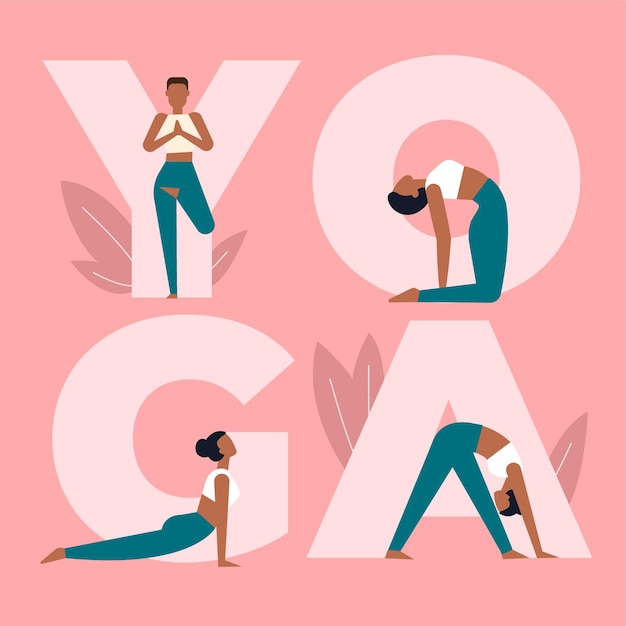 Mujer en diferentes posiciones de yoga