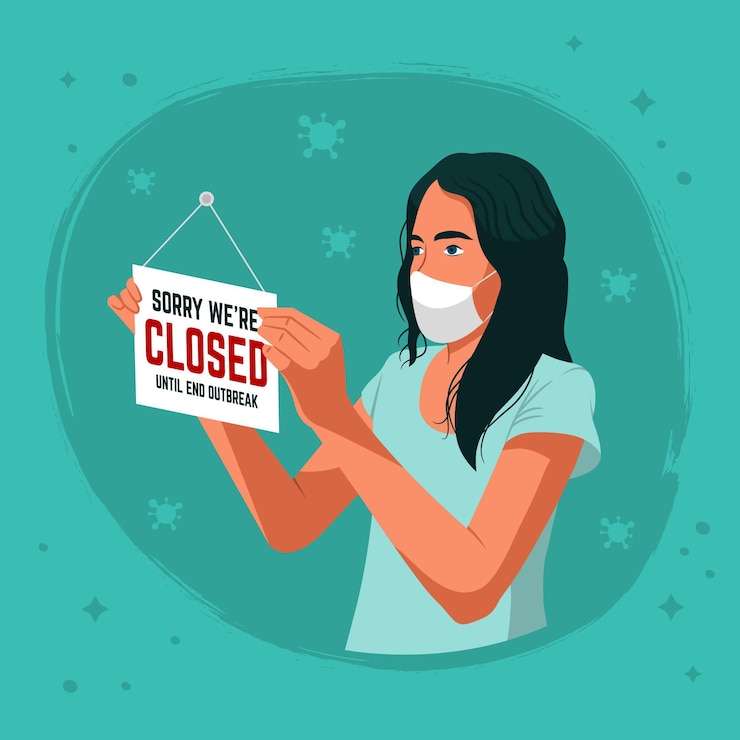 Vector gratuito mujer de diseño plano colgando un letrero cerrado