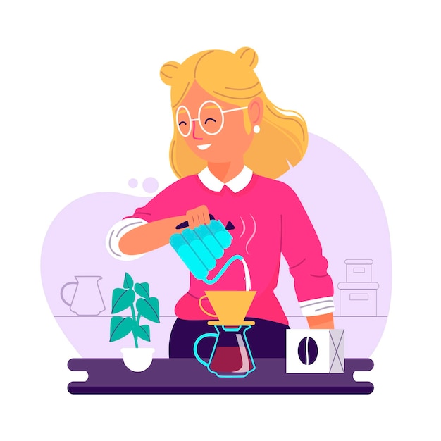 Mujer de diseño plano haciendo café