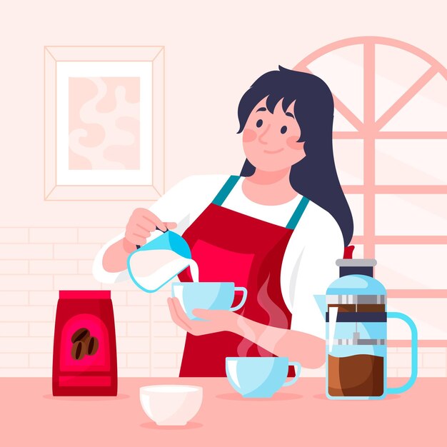 Mujer de diseño plano haciendo ilustración de café