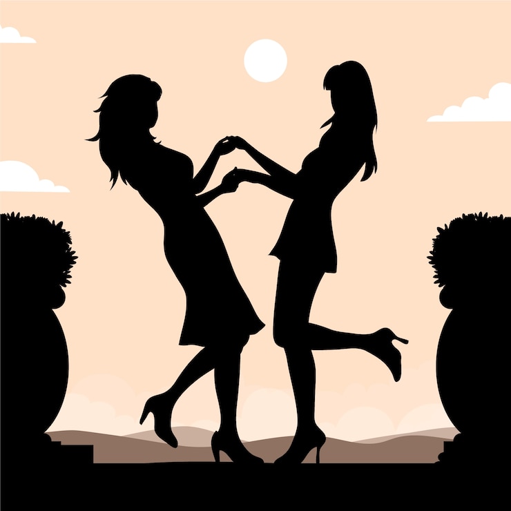Vector gratuito mujer de diseño plano tomados de la mano silueta