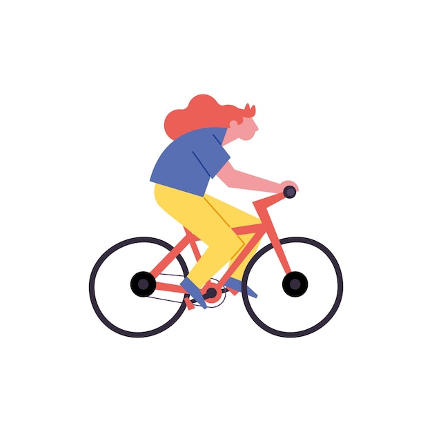 Vector gratuito mujer divertida en bicicleta montando bicicletas para el deporte