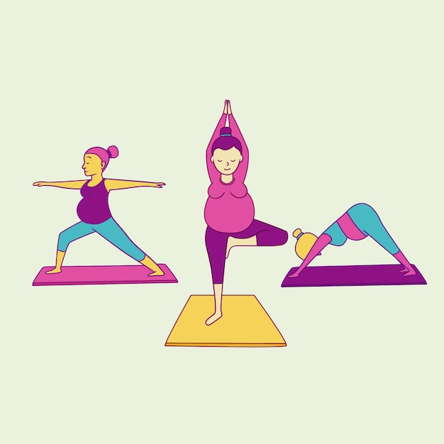 Vector gratuito mujer embarazada, hacer, yoga, conjunto