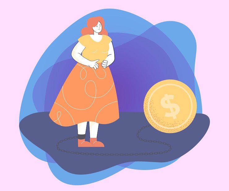 Vector gratuito mujer encadenada con ilustración vectorial plana de préstamo