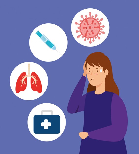 Mujer enferma de coronavirus 2019 ilustración ncov