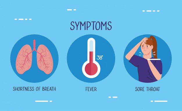 Mujer enferma con termómetro y pulmones