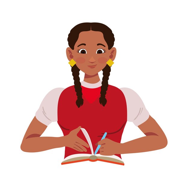 mujer escribiendo y estudiando diseño aislado