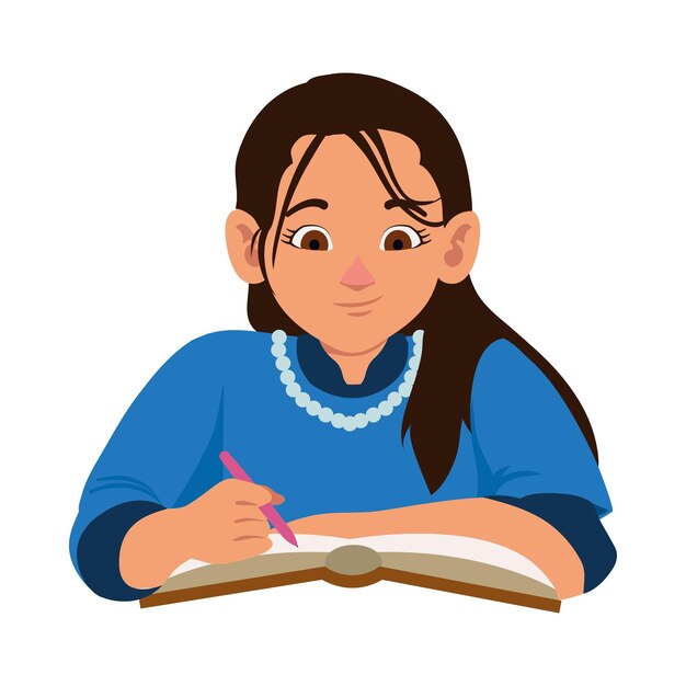 mujer escribiendo y estudiando ilustración aislada