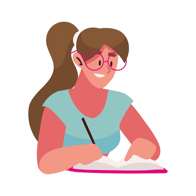 Mujer escribiendo y estudiando ilustración