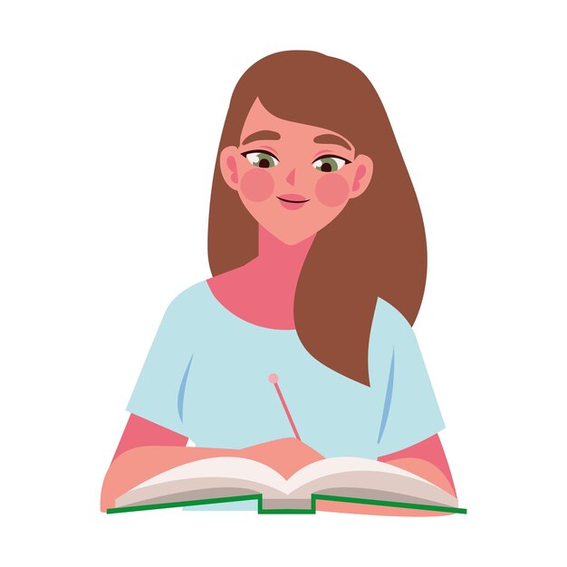 mujer escribiendo con lápiz ilustración aislada