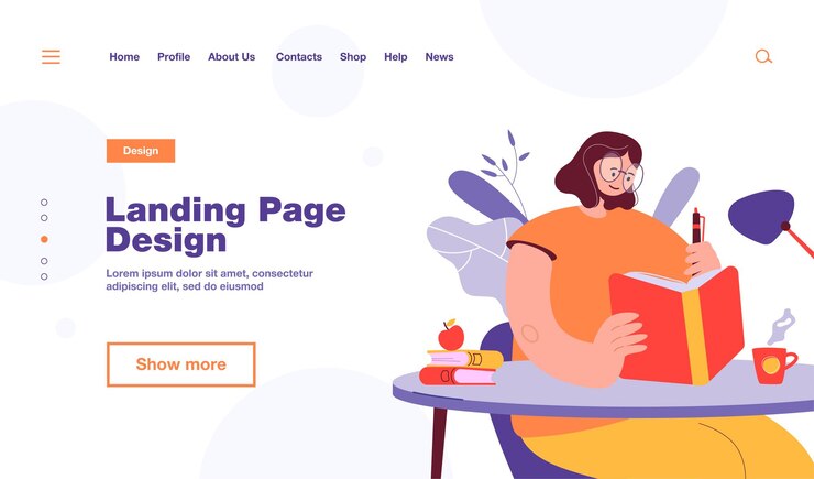 Vector gratuito mujer escribiendo en plantilla de página de destino de cuaderno