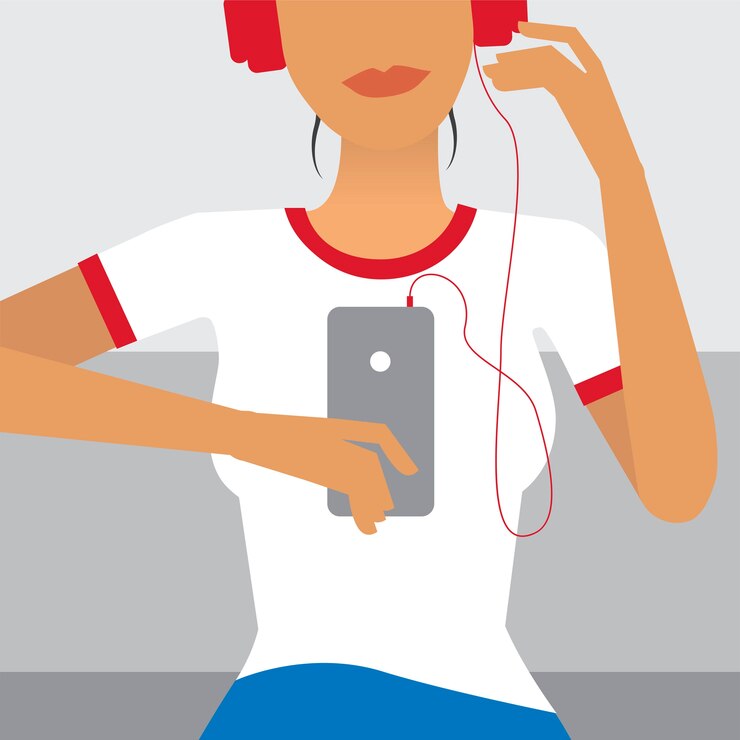 Vector gratuito mujer escuchando música ilustración