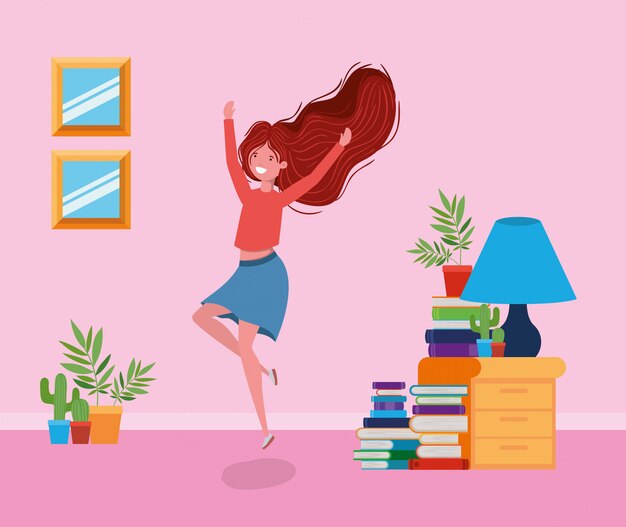 Mujer feliz en la sala de estudio
