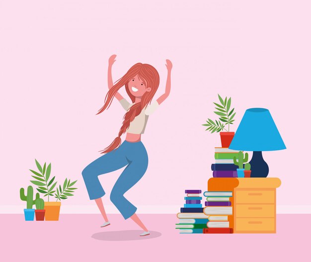 Mujer feliz en la sala de estudio