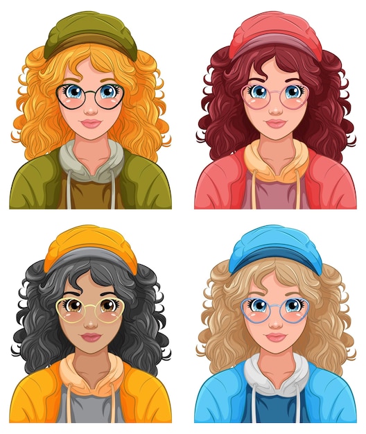 Vector gratuito mujer con gafas y gorra caricatura aislada