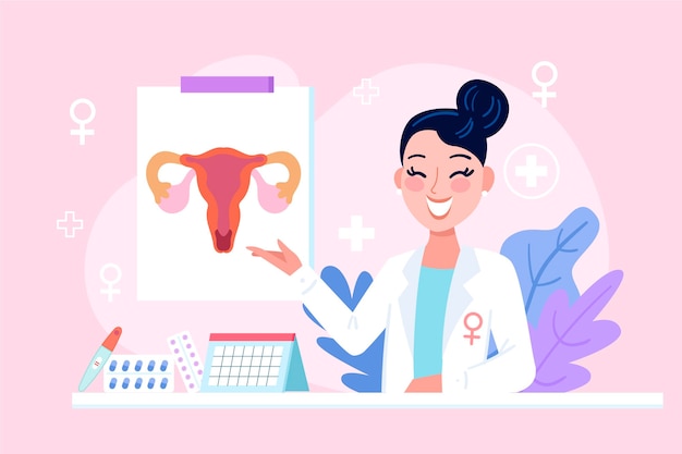 Vector gratuito mujer ginecóloga con elementos médicos ilustrados