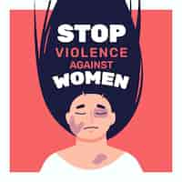 Vector gratuito mujer golpeada ilustrada con texto de detener la violencia contra las mujeres