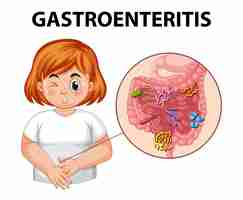 Vector gratuito mujer gordita con síntomas e infección de gastroenteritis