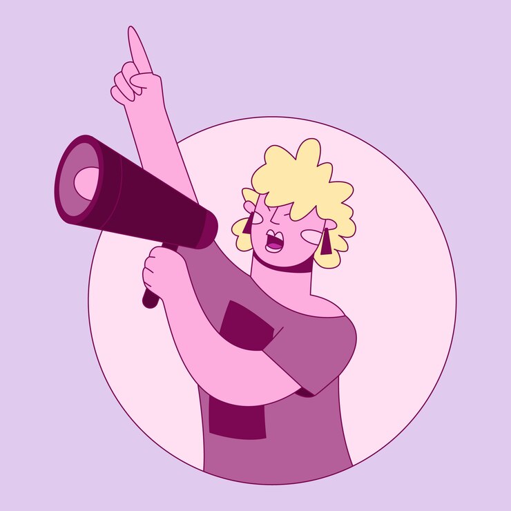 Vector gratuito mujer gritando con un megáfono