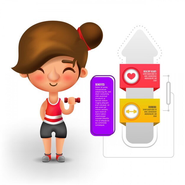 Mujer haciendo ejercicio con peso con beneficios infografía