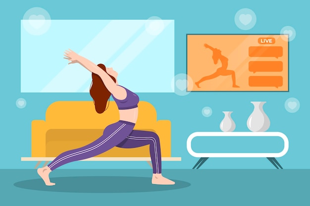 Vector gratuito mujer haciendo yoga en casa