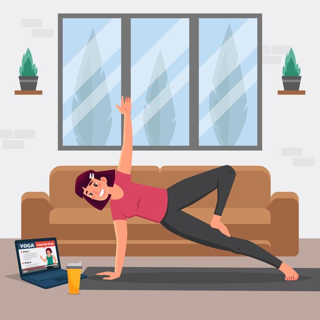 Mujer haciendo yoga en su casa