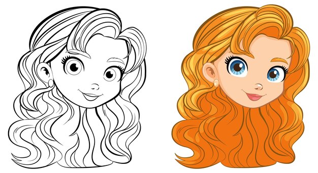Mujer hermosa con cabello largo Ilustración de dibujos animados vectoriales