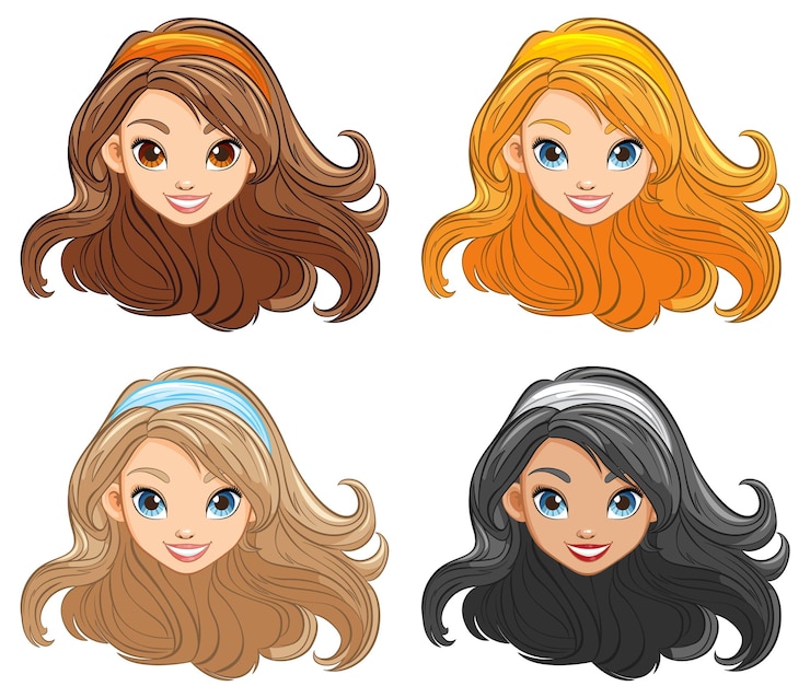 Vector gratuito mujer hermosa con el cabello largo llevando una cinta en la cabeza
