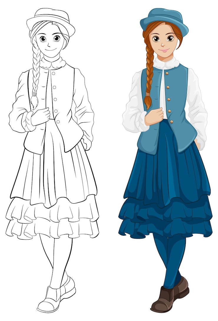 Vector gratuito mujer hermosa en traje vintage