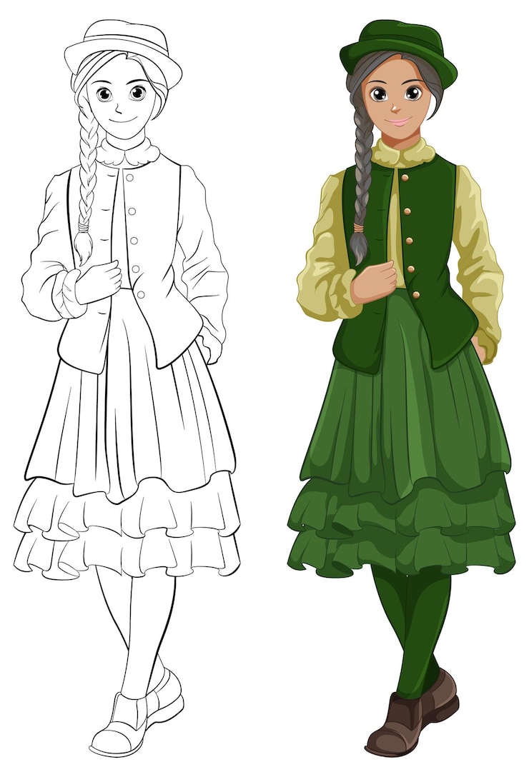 Vector gratuito mujer hermosa en traje vintage