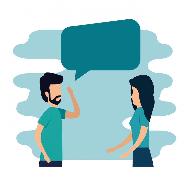 Vector gratuito mujer y hombre con y burbuja de chat