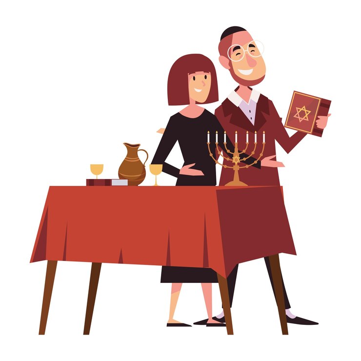 Vector gratuito mujer y hombre de hanukkah