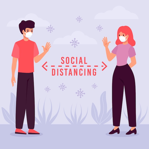 Mujer y hombre practicando distanciamiento social