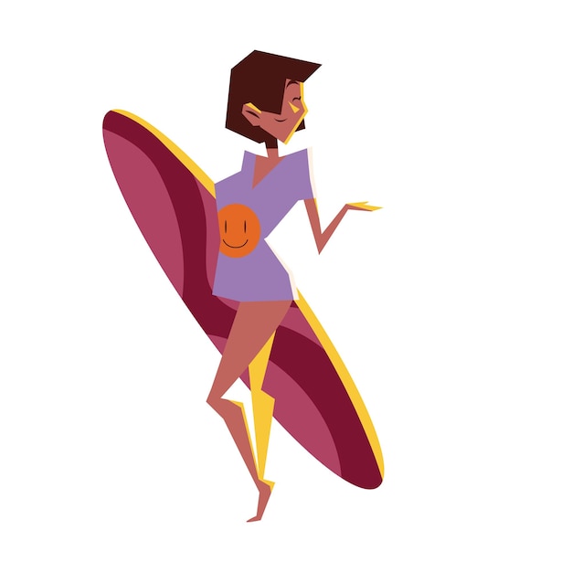 Vector gratuito mujer con icono de tabla de surf aislado