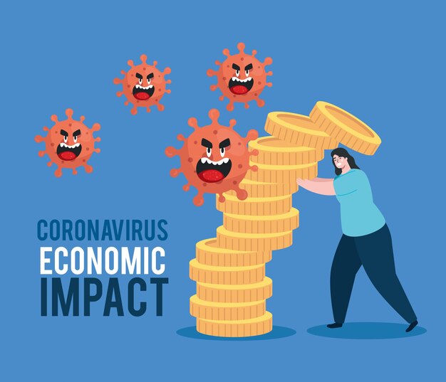 Mujer con iconos de impacto económico por covid 2019
