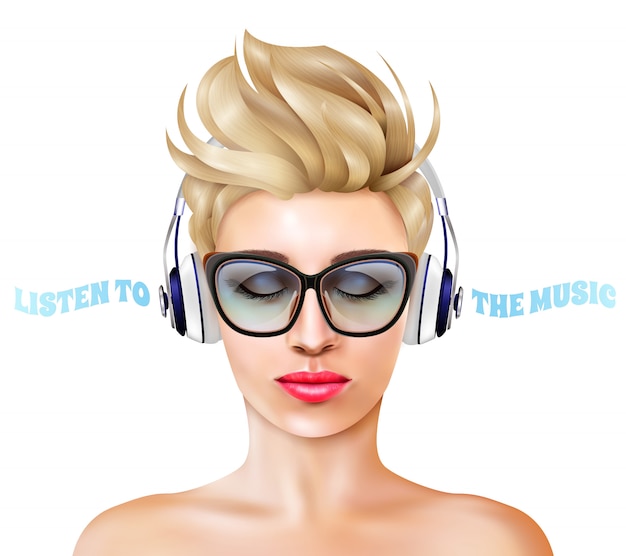 Vector gratuito mujer con ilustración de auriculares