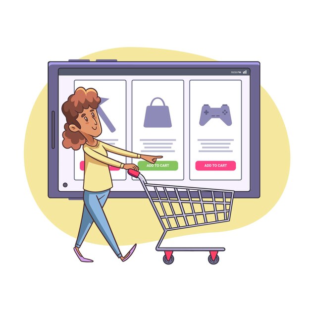 Mujer con ilustración de carrito de compras