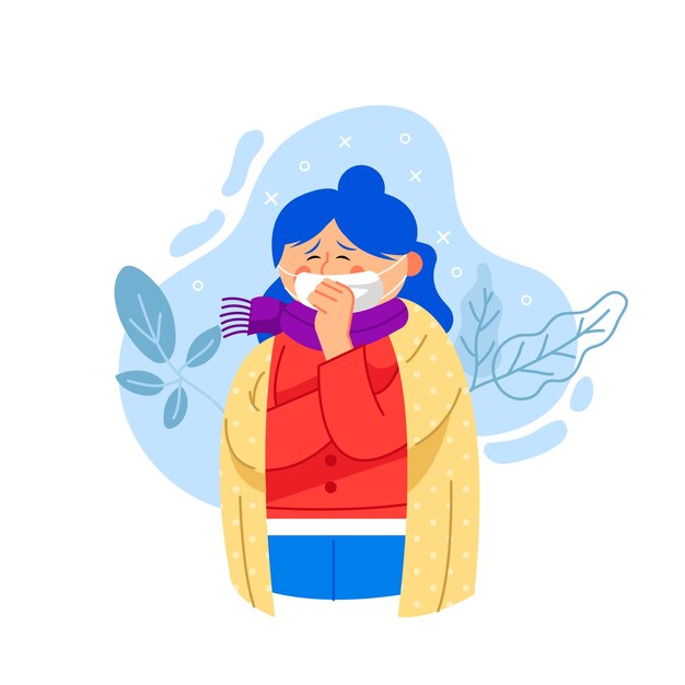 Mujer ilustrada con un resfriado