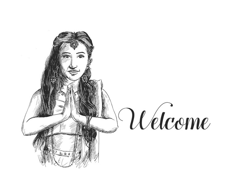 Vector gratuito mujer india cogidos de la mano en posición de oración namaste ilustración vectorial