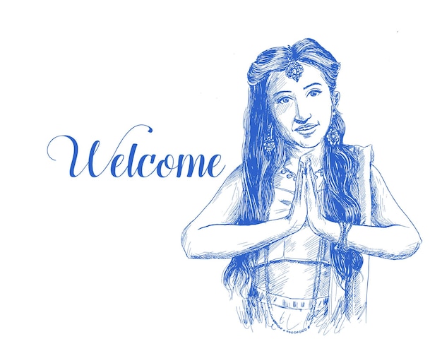 Vector gratuito mujer india cogidos de la mano en posición de oración namaste ilustración vectorial